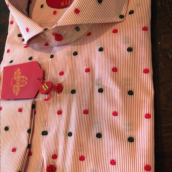 NEW Robert Lewis Dress Shirt Red/Black Polka Dots - Picture 6 of 6